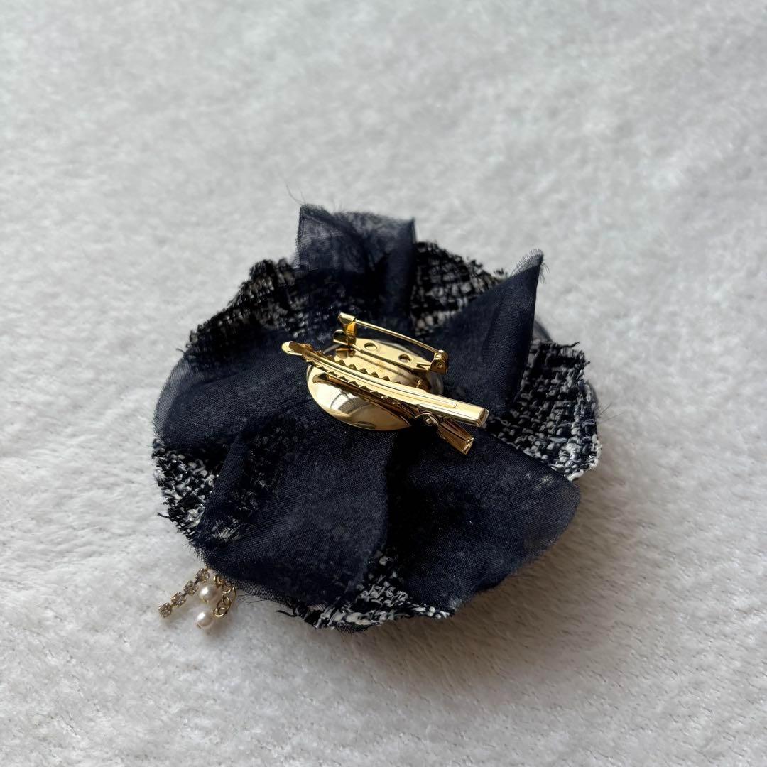 クミキョク　ツイードノーカラージャケット　専用コサージュ付き　L