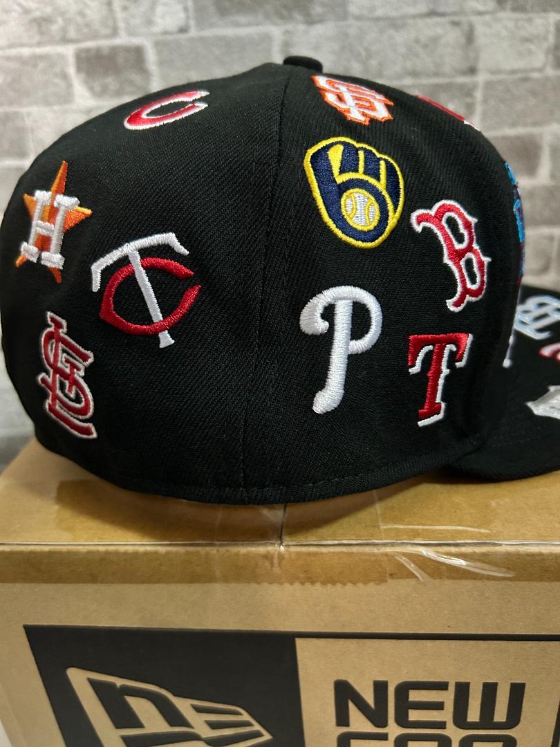 MLB希少allover全チームロゴ刺繍59FIFTYベースボールキャップ1/2