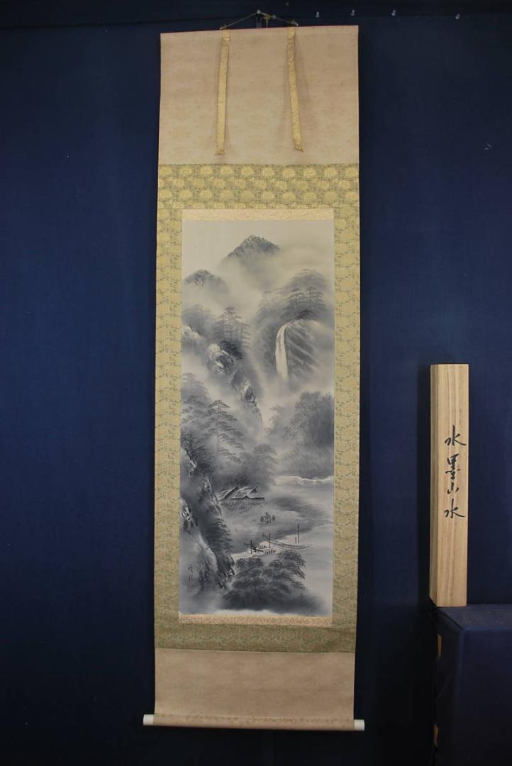 真作/横山春渓/雪景山水図/山水図/雪山図/掛軸/名家伝来/AE-93