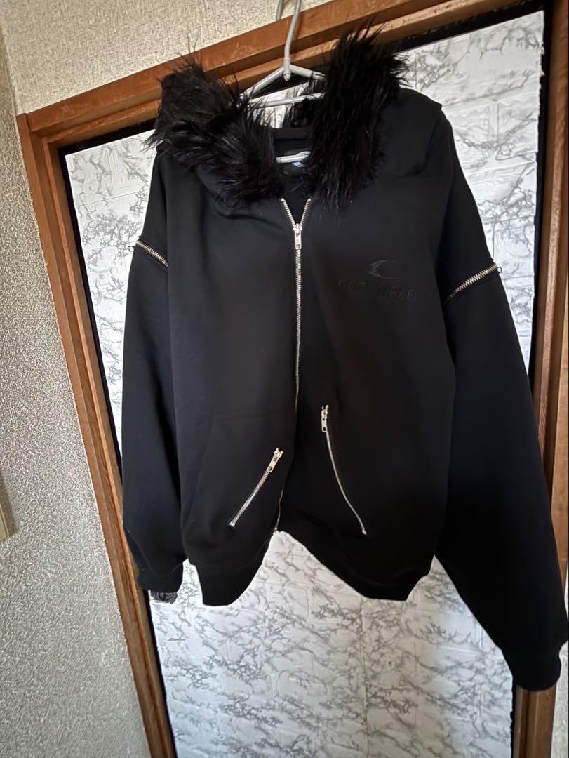 トップス cozy worldwide FAUX FUR HOODZIP BLACK