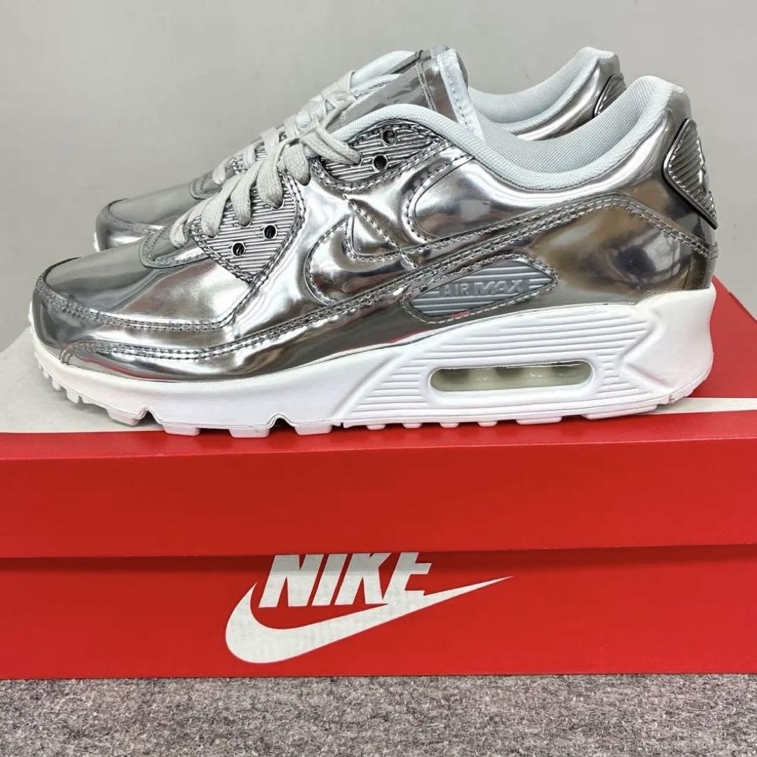 新品 NIKE ナイキ エアマックス90 メタリッククローム 25
