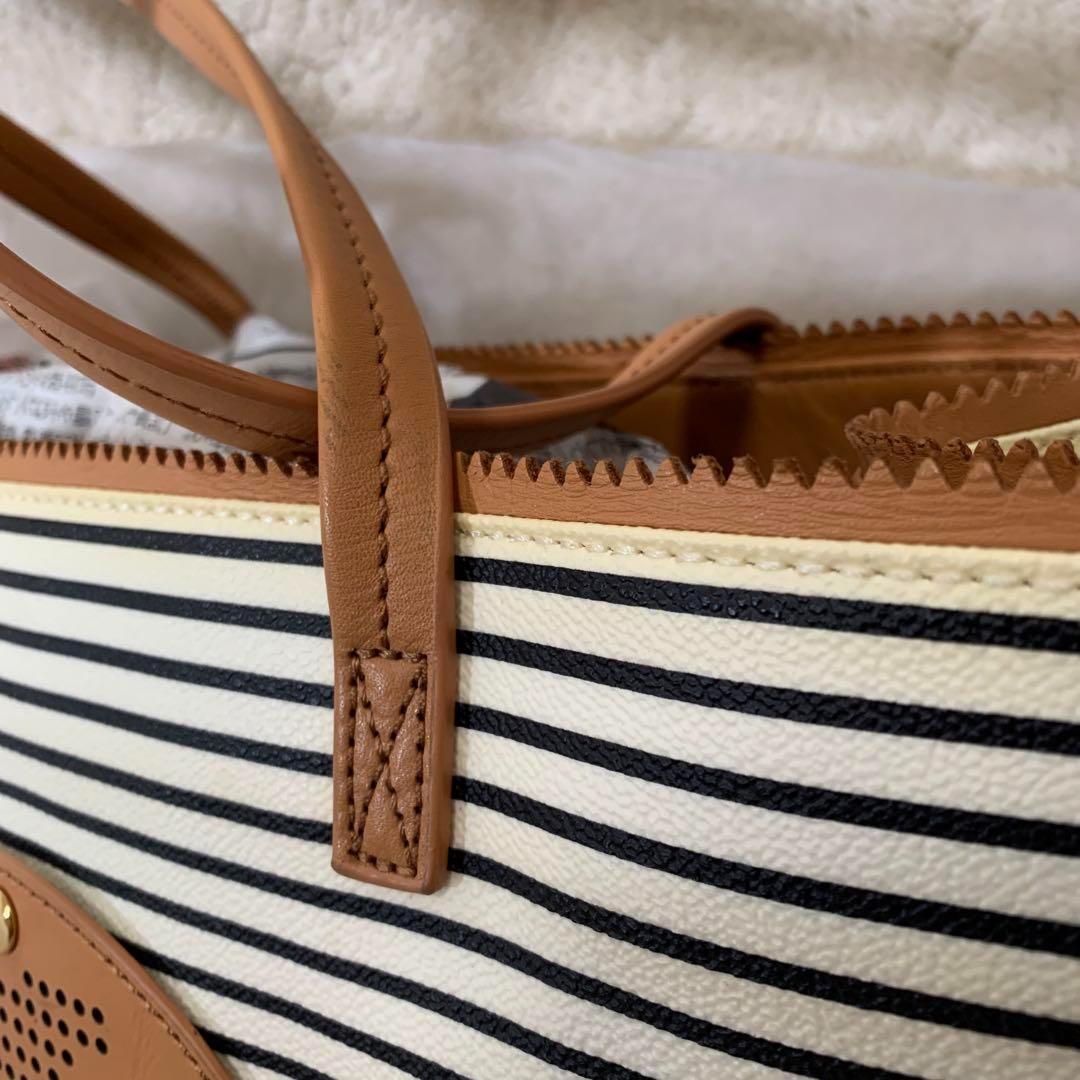 美品✨TORY BURCH トートバッグ PVC レザー ボーダー A4収納