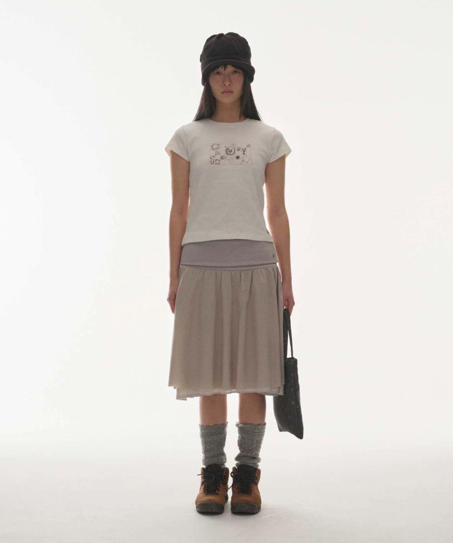 coyseio スカート double shirring skirt grey
