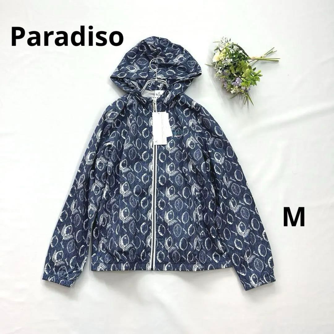新品未使用❗️パラディーゾ　M 長袖ブルゾンパーカー　裏メッシュ　総柄　ネイビー