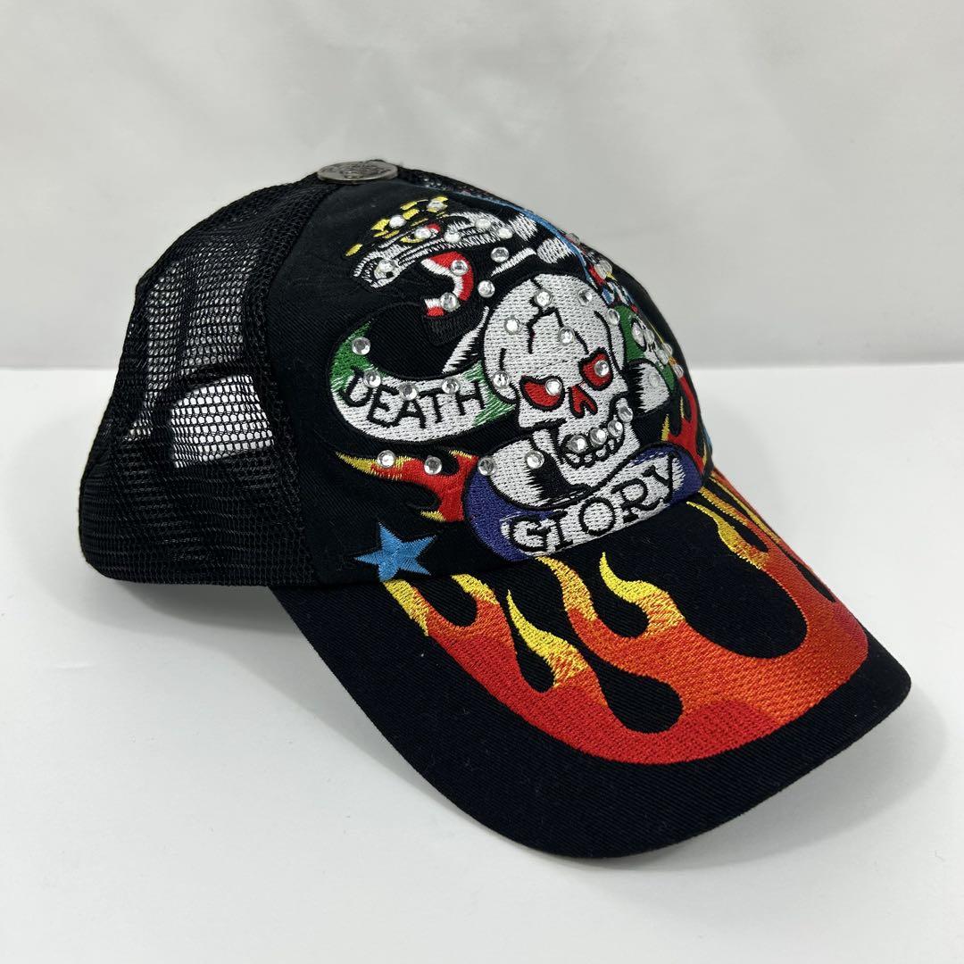 希少 Ed Hardy スカル フレイム ラインストーン キャップ y2k