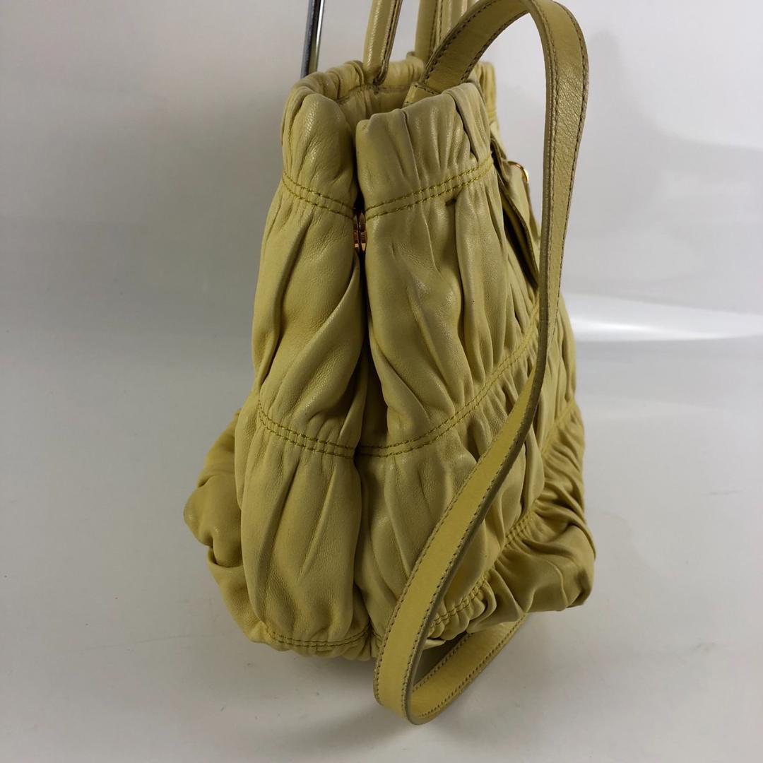 PRADA プラダ 2way ナッパ レザー ハンドバッグ イエロー レディース