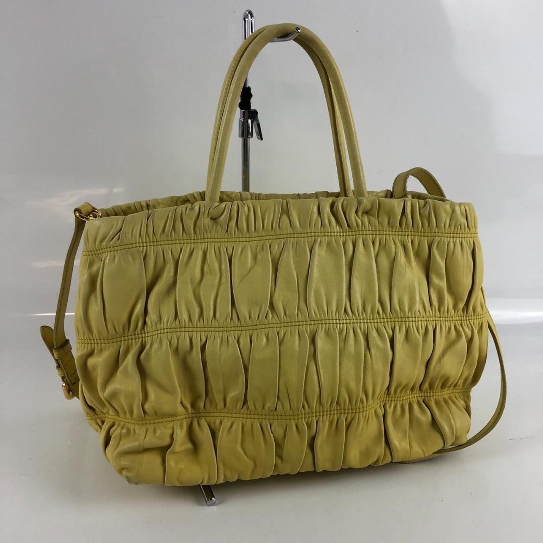 PRADA プラダ 2way ナッパ レザー ハンドバッグ イエロー レディース