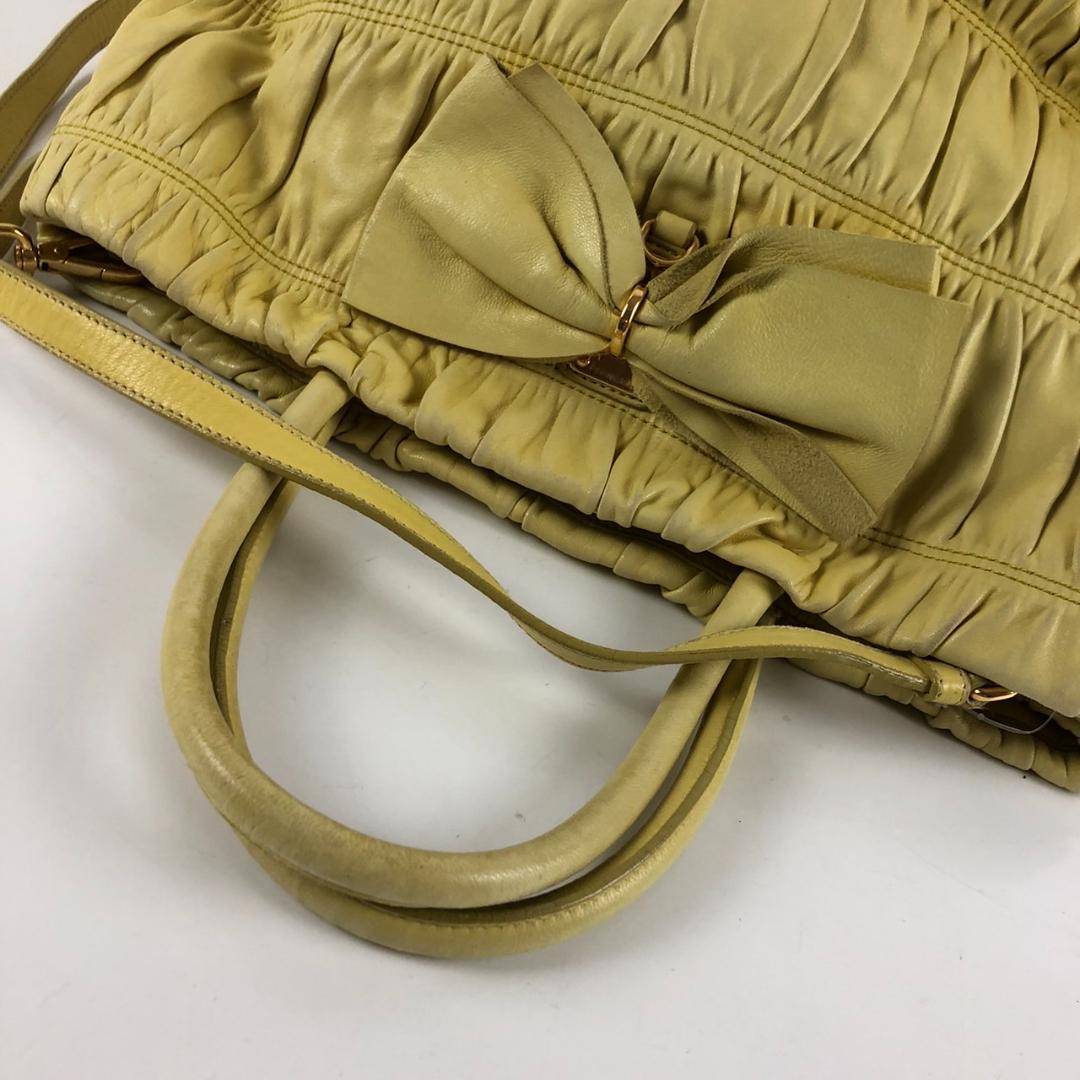 PRADA プラダ 2way ナッパ レザー ハンドバッグ イエロー レディース