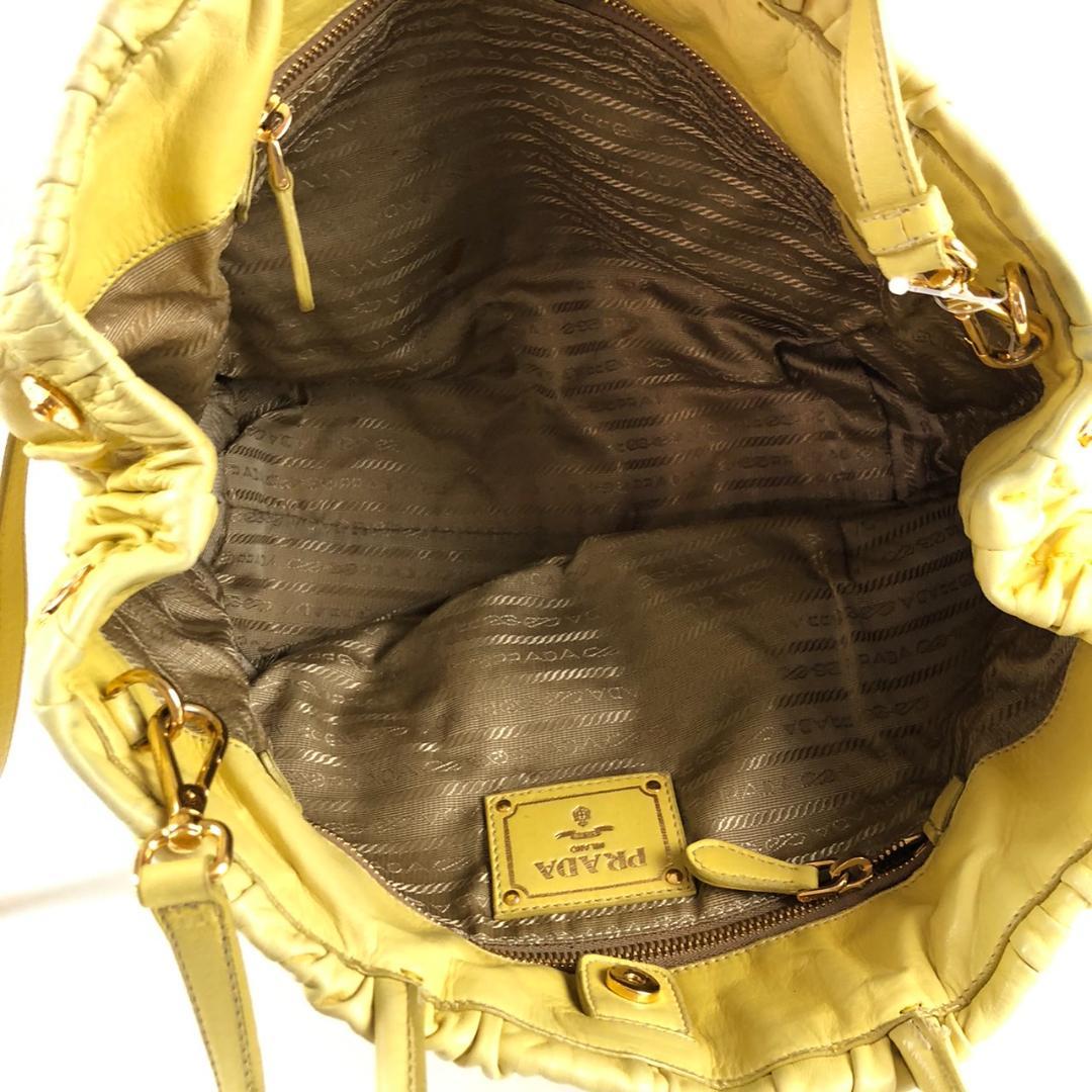 PRADA プラダ 2way ナッパ レザー ハンドバッグ イエロー レディース
