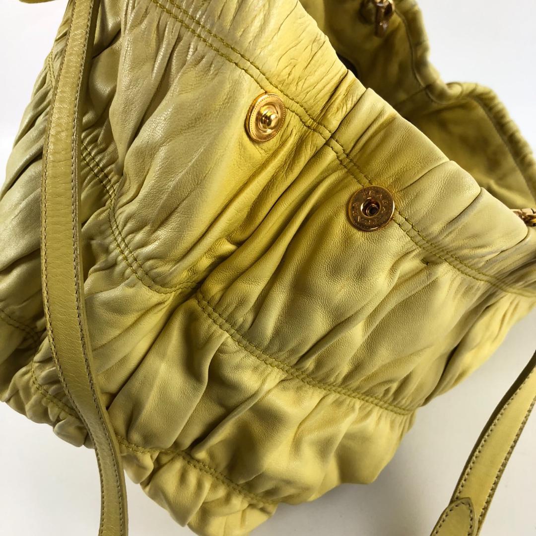 PRADA プラダ 2way ナッパ レザー ハンドバッグ イエロー レディース