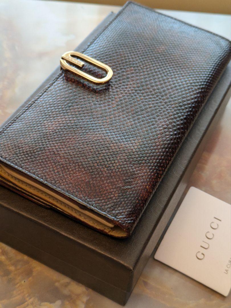 GUCCI 最高級リザード長財布　G金具　ダークブラウン　イタリア製　直営店購入