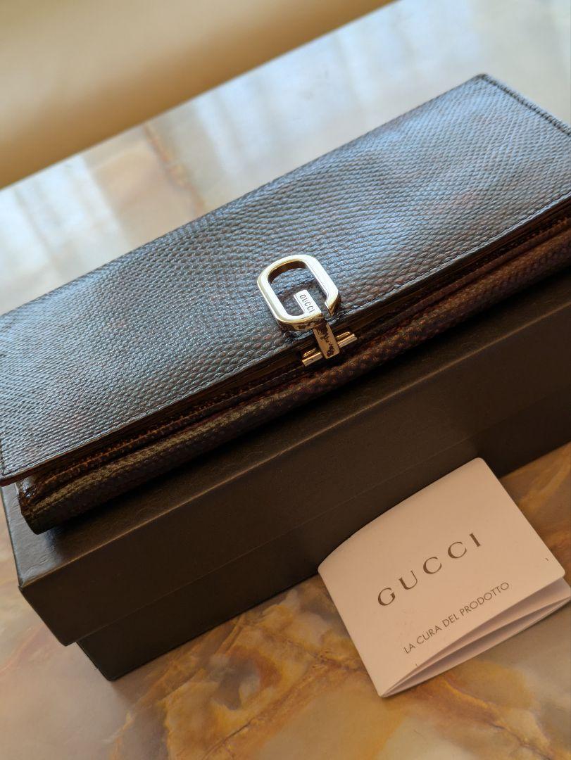 GUCCI 最高級リザード長財布　G金具　ダークブラウン　イタリア製　直営店購入