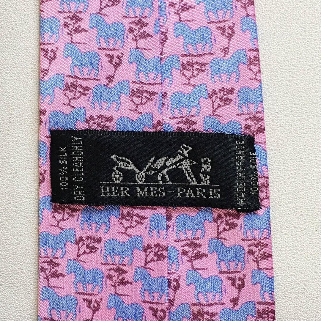 未使用級 エルメス HERMES ネクタイ シルク100% フランス製 ピンク
