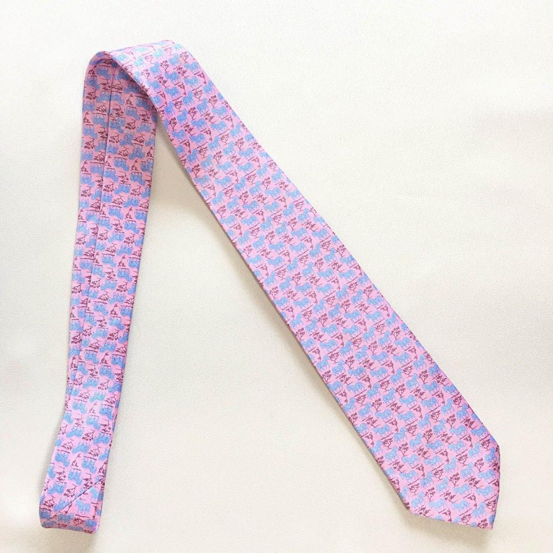 未使用級 エルメス HERMES ネクタイ シルク100% フランス製 ピンク