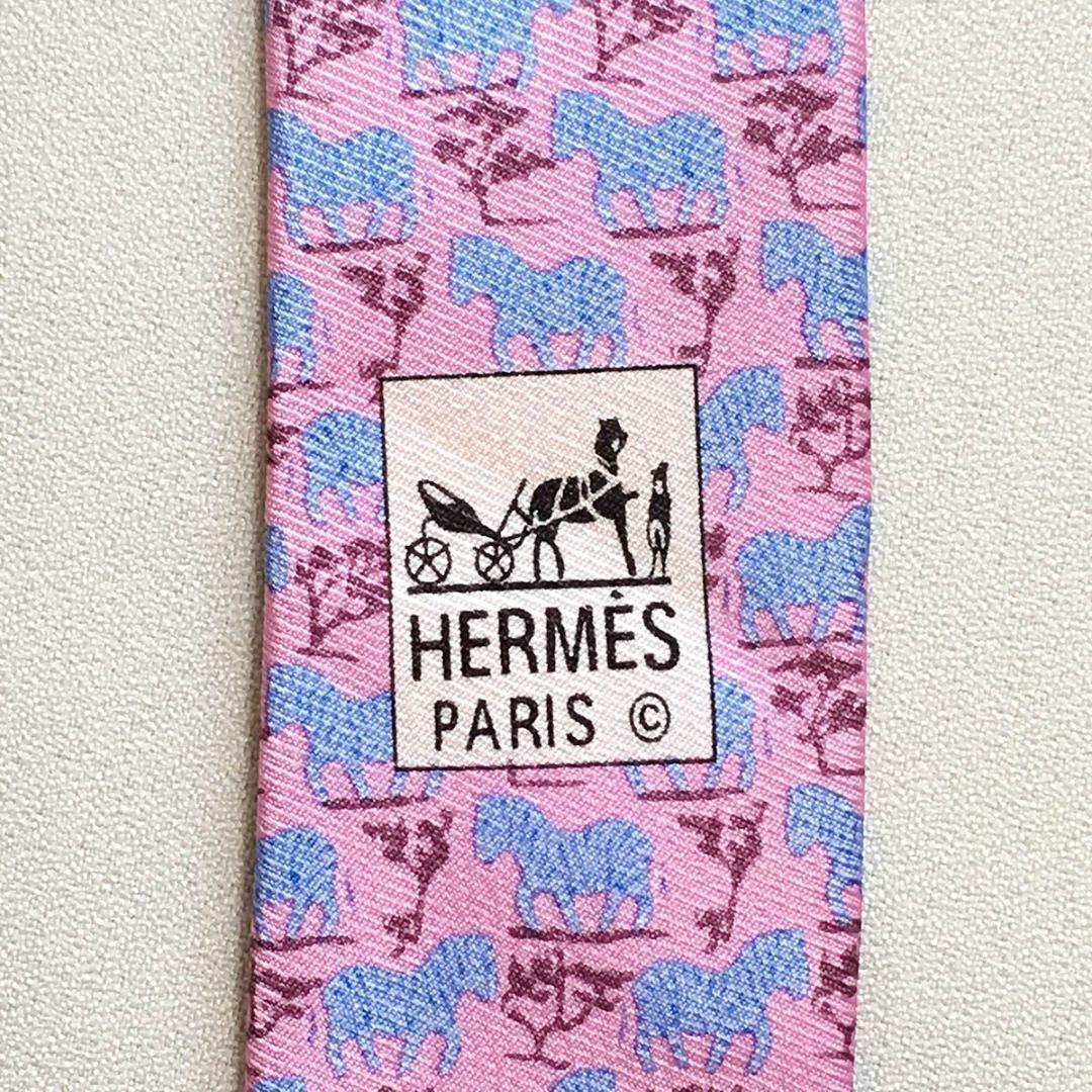 未使用級 エルメス HERMES ネクタイ シルク100% フランス製 ピンク