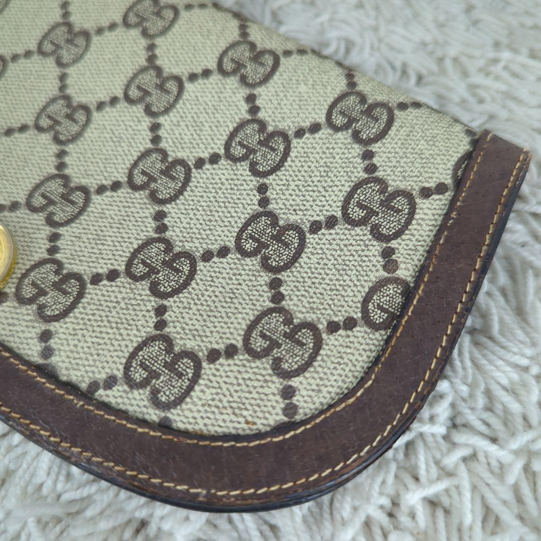 GUCCI グッチ ヴィンテージ 折り財布 ポーチ 金具 GG柄 ハーフムーン