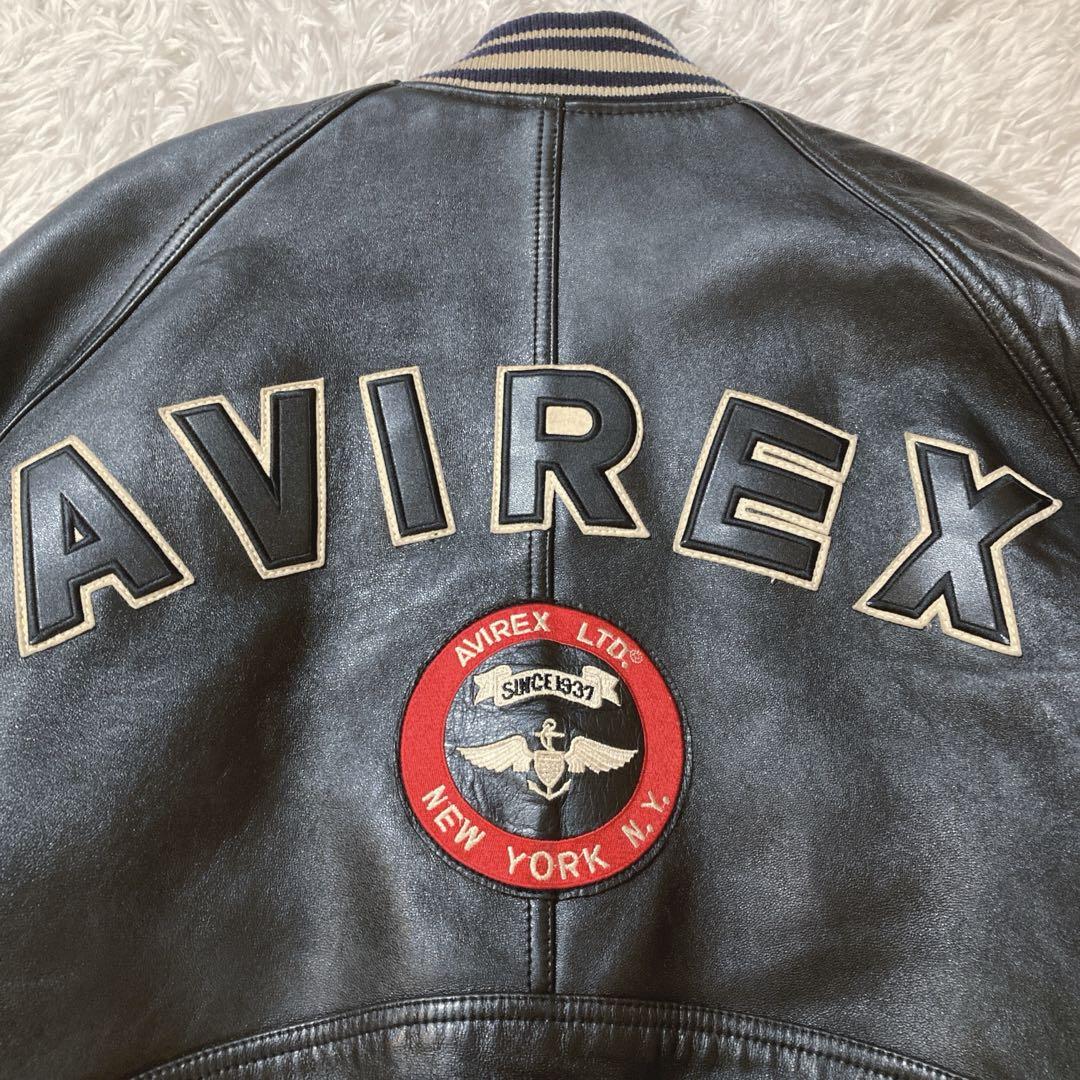 【良品】AVIREX 本革 レザー ヴァーシティ ジャケット スタジャン　M