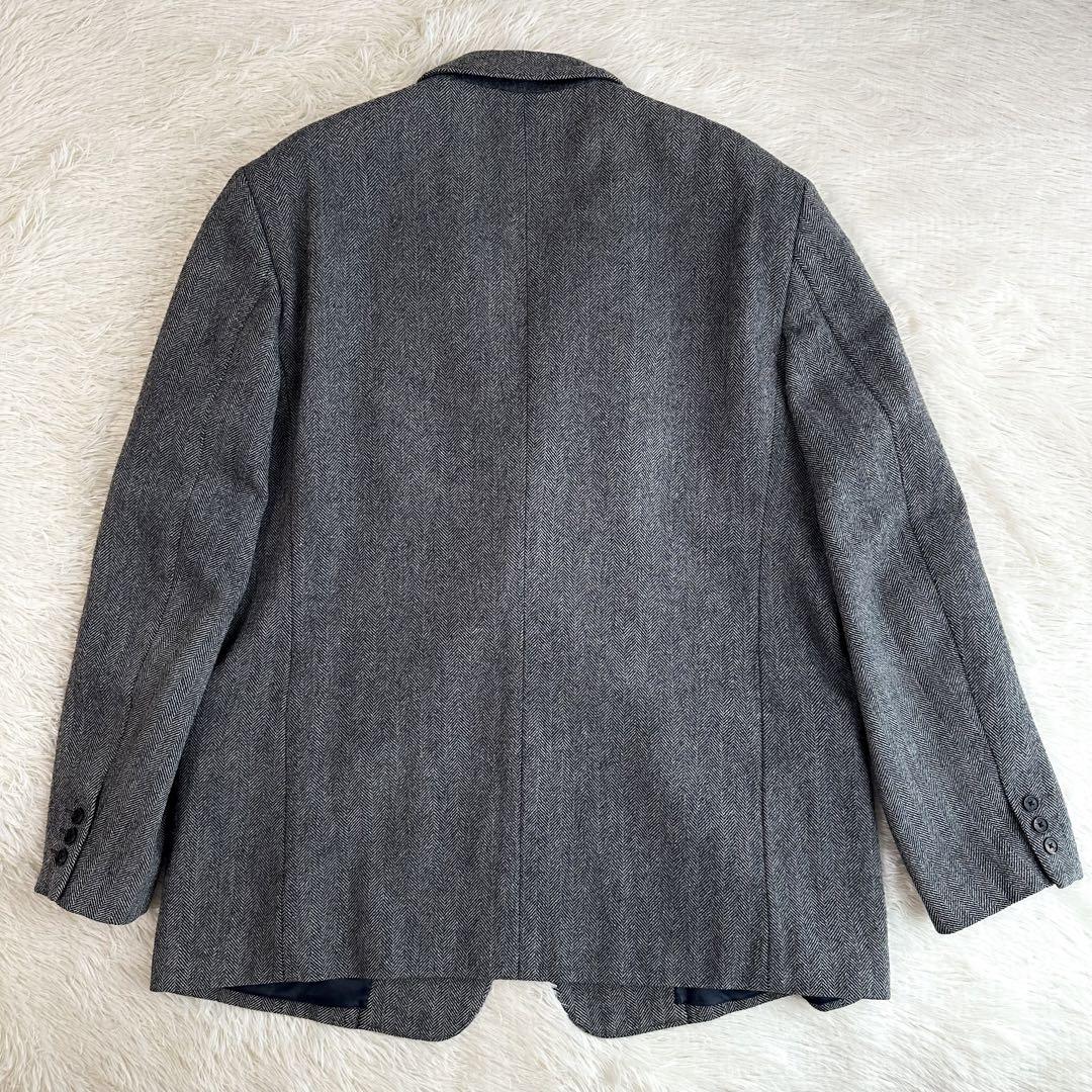 【美品】Papas ヘリンボーン テーラードジャケット グレー Lサイズ ウール