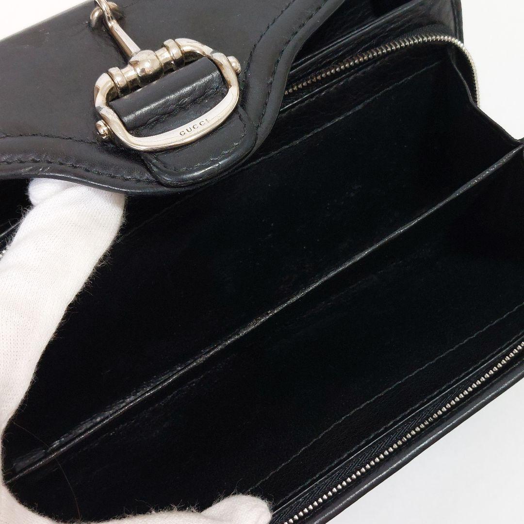 希少 美品 オールド グッチ 長財布 ホースビット 革 黒 レター