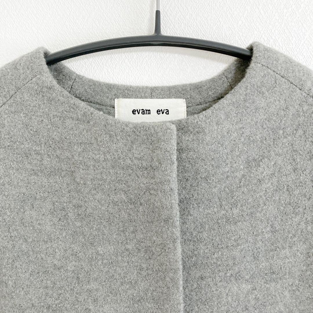 evam eva　プレスウール　ノーカラー　ポンチョコート　F　グレー evam eva / エヴァムエヴァ | プレスウールノーカラーポンチョ