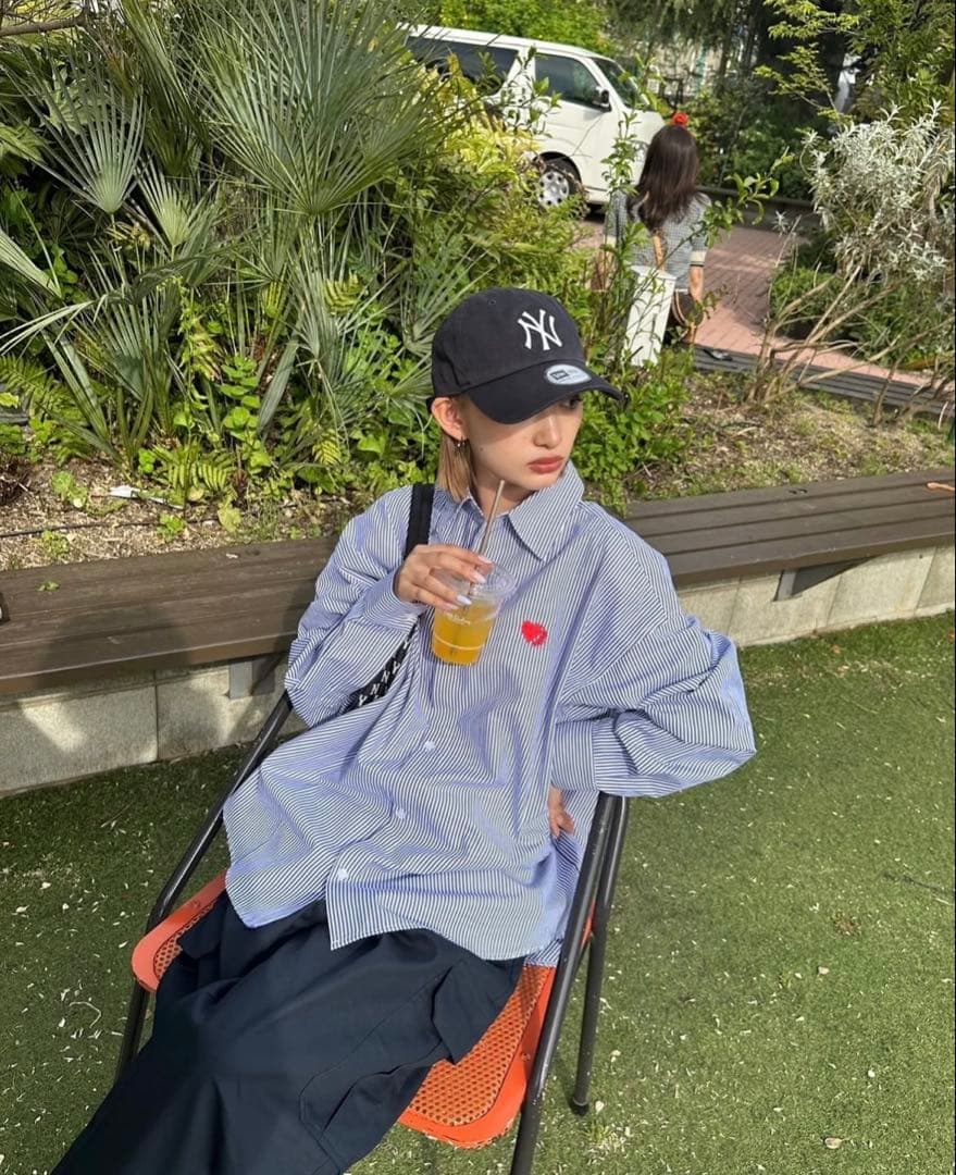 カオヨリナカミ 青ストライプシャツL