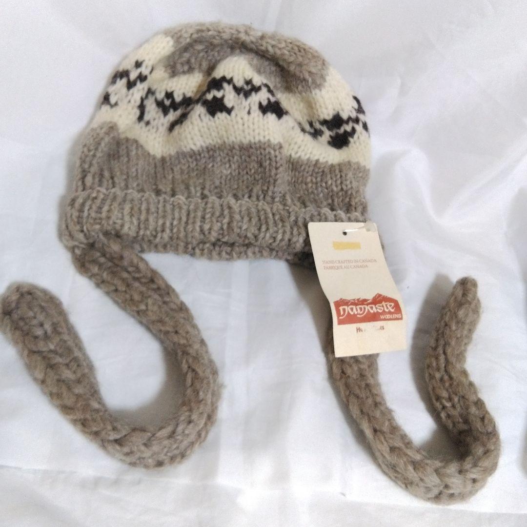 Namaste カナディアン ウール ニット帽 紐付き カウチン 未使用品 Namaste カナディアン ウール ニット帽 紐付き カウチン 未使用