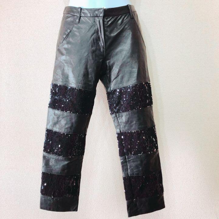 【超特価sale開催】 
 【希少】LE CIEL BLEU 瀬田一郎レザー ×スパンコール魔法の美脚パンツ クロップドパンツ