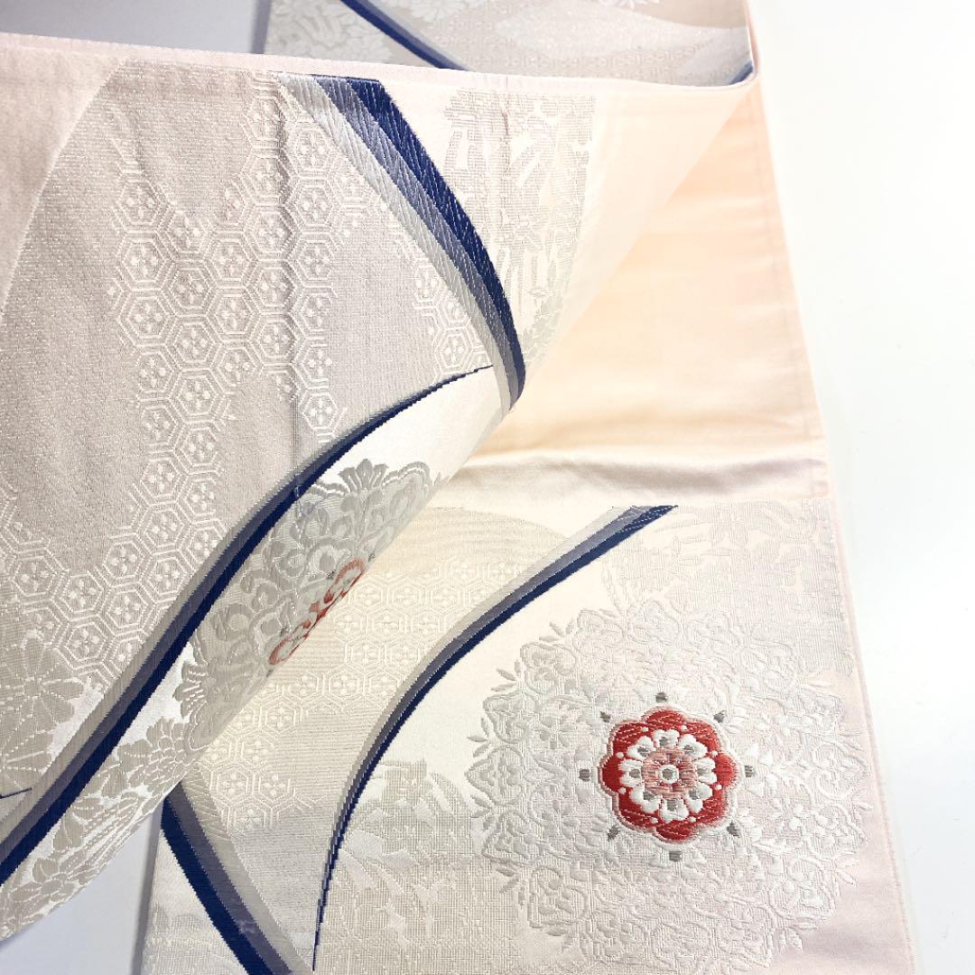 49%割引【限定価格セール!】 2m102 袋帯 絹 着物 薄ピンク 銀色 青 ...