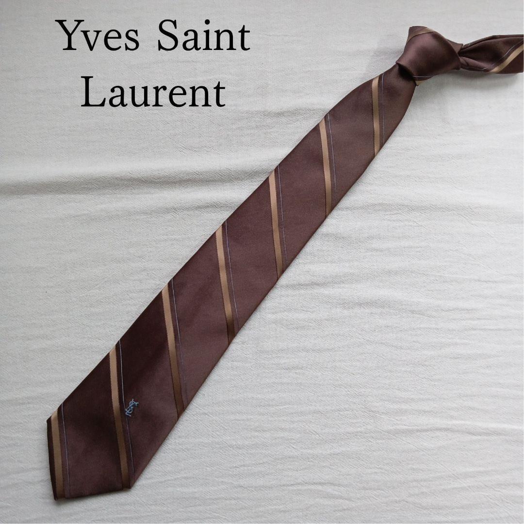 イヴサンローラン ネクタイ ブラウン ストライプ 高級シルク【n6203 イヴサンローラン ネクタイ ブラウン ストライプ 高級シルク【n6203
