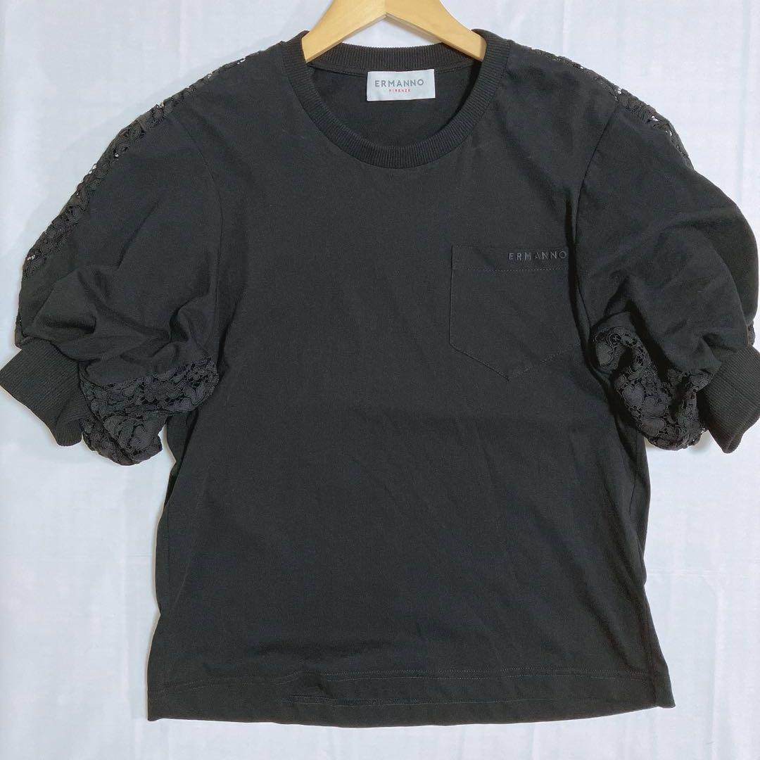 【美品】ERMANNO FIRENZE カットソー　レース　スリーブ　40