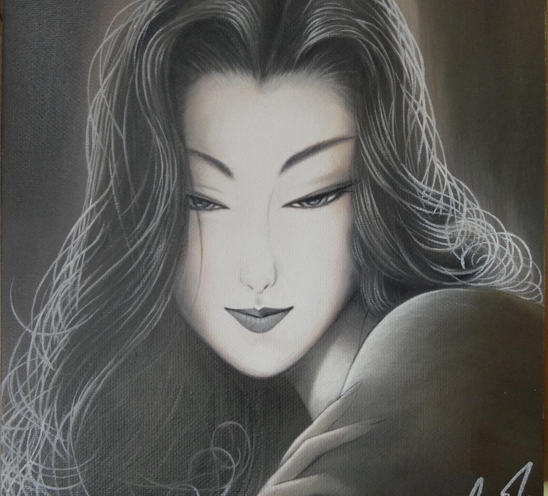 長髪美人手描き肉筆