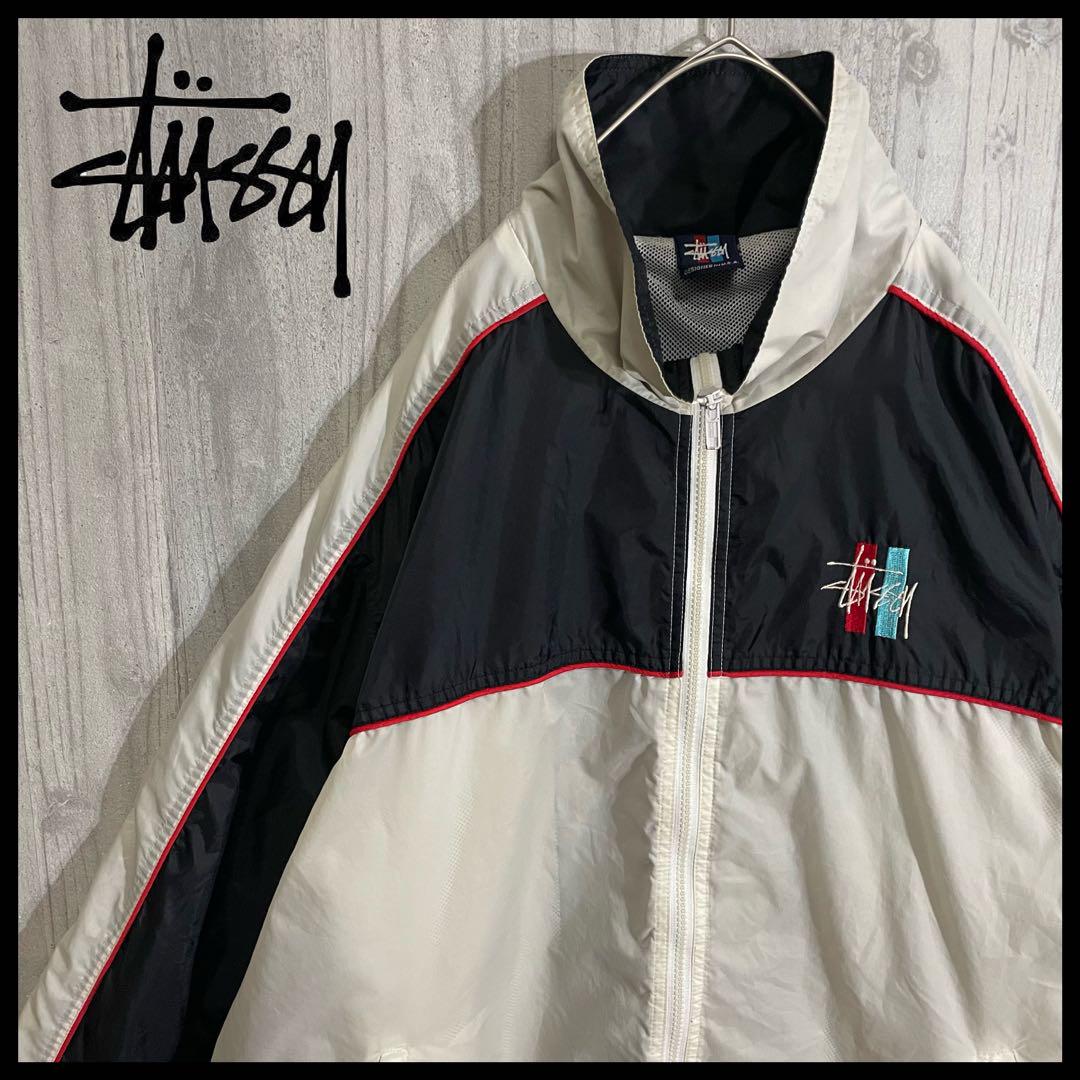 【超希少モデル/赤青タグ90s】ステューシー 両面刺繍ロゴ入 ナイロンジャケット 画像1