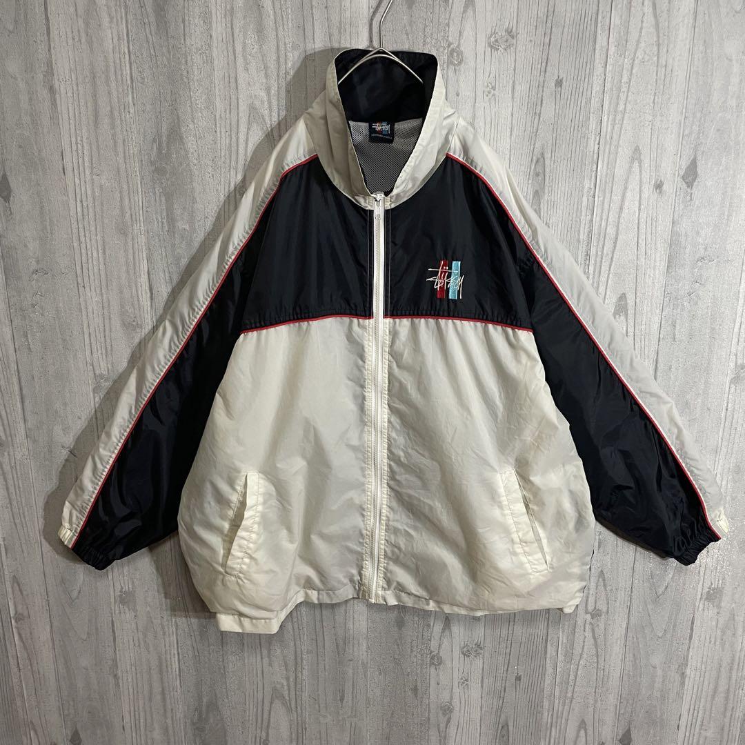 【超希少モデル/赤青タグ90s】ステューシー 両面刺繍ロゴ入 ナイロンジャケット 画像2