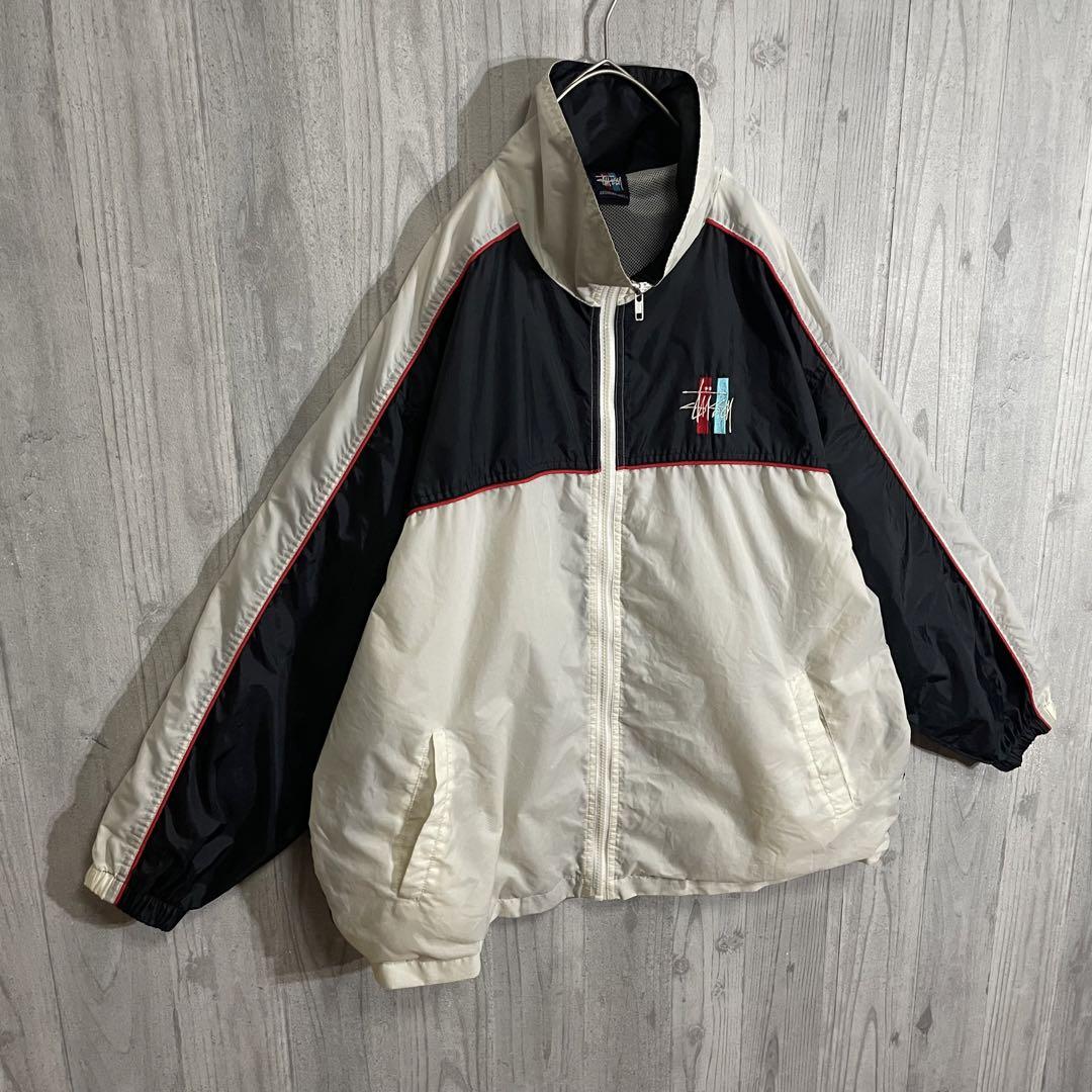 【超希少モデル/赤青タグ90s】ステューシー 両面刺繍ロゴ入 ナイロンジャケット 画像3