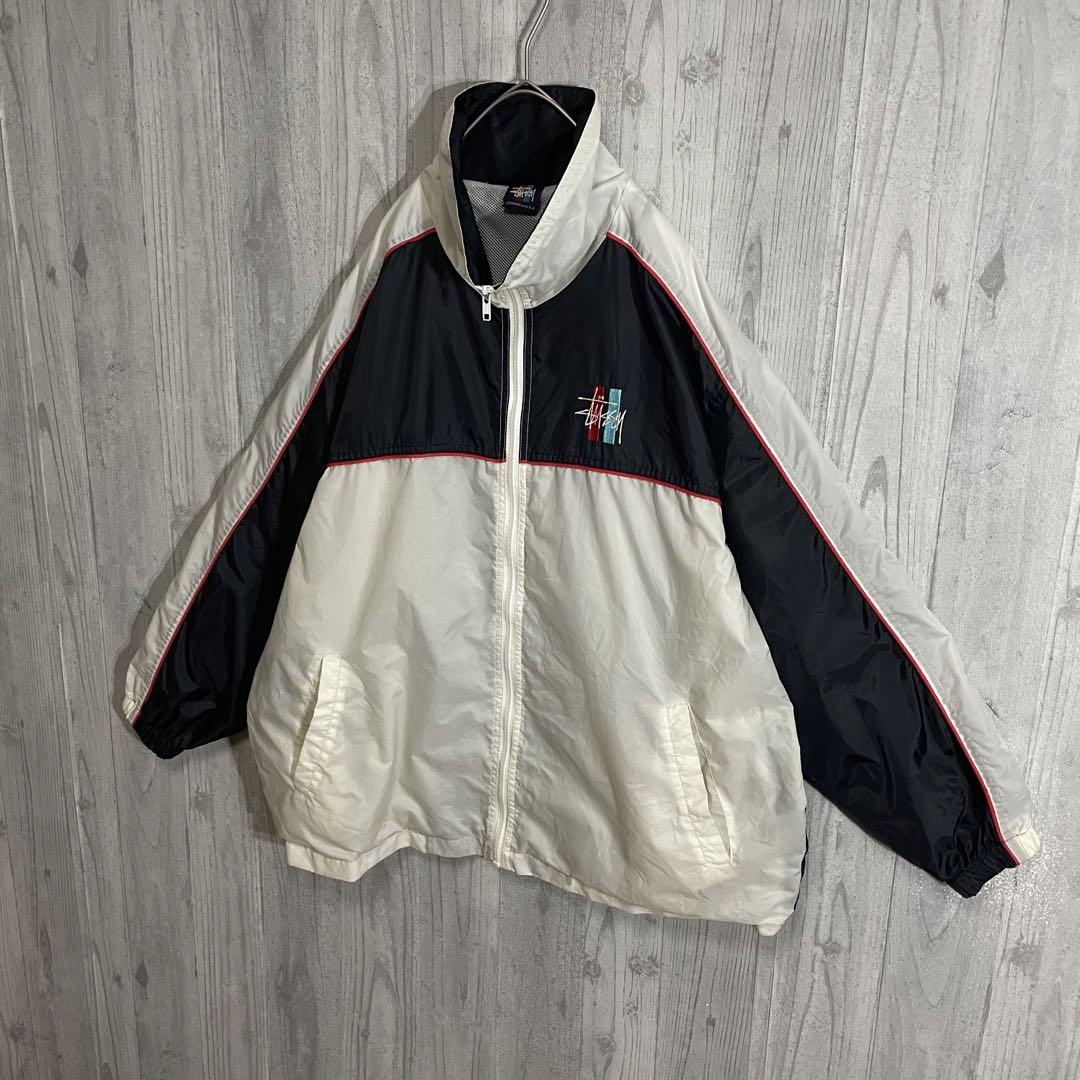 【超希少モデル/赤青タグ90s】ステューシー 両面刺繍ロゴ入 ナイロンジャケット 画像4