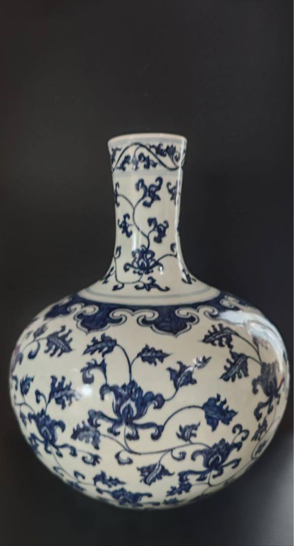 明時代　染付青花吉祥花紋天球瓶　旧家旧蔵　蔵出し