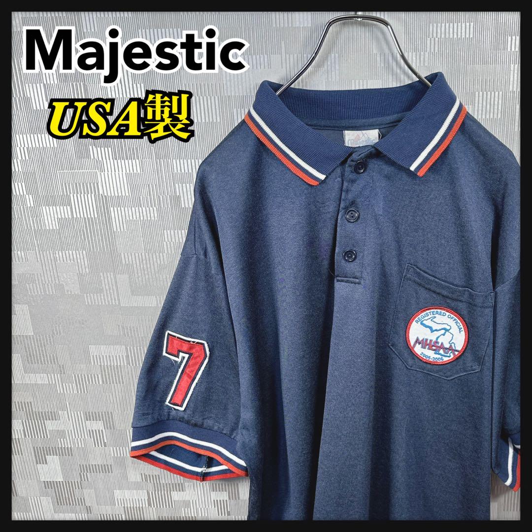 マジェスティック ヴィンテージ 90s USA製 ポロシャツ XL ネイビー 紺