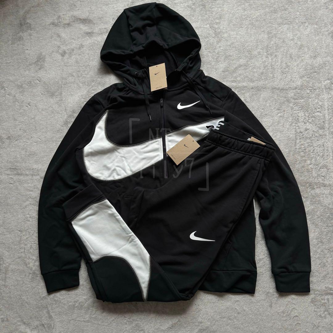 ブラック ホワイト パーカー NIKE スウッシュ ジップ スウェットSサイズ