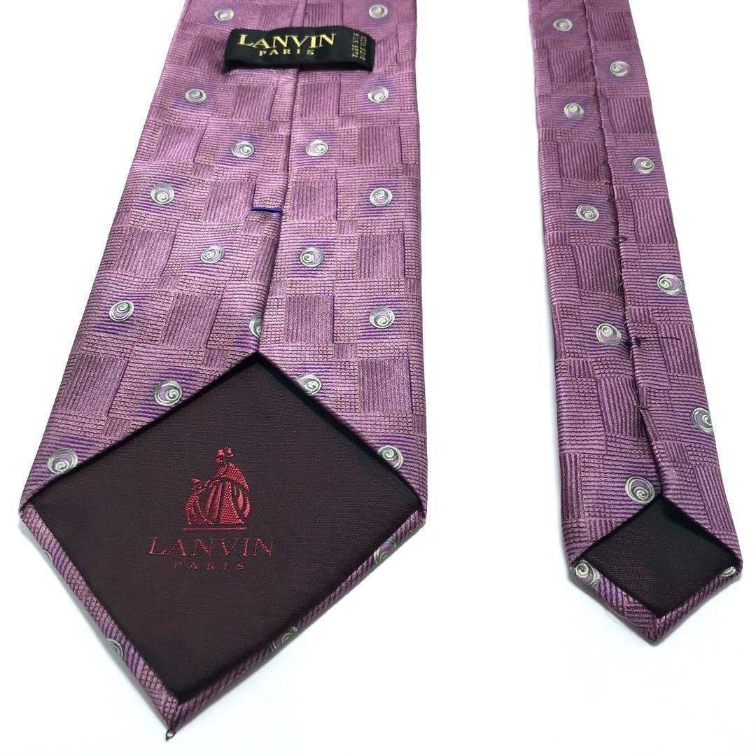 【大特価】LANVIN ランバン ネクタイ パープル 紫 シルバー 総柄 光沢