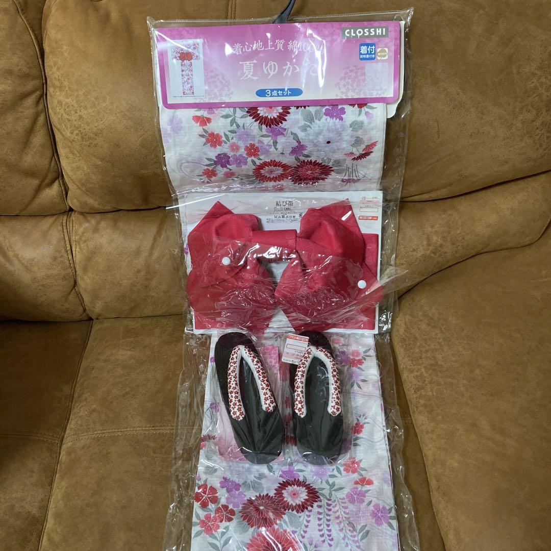 新品!! ゆかた 3点セット 花柄