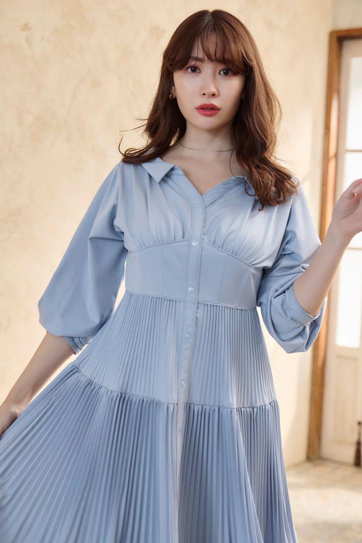 Herlipto Pleated Open Shirt Dress ワンピ