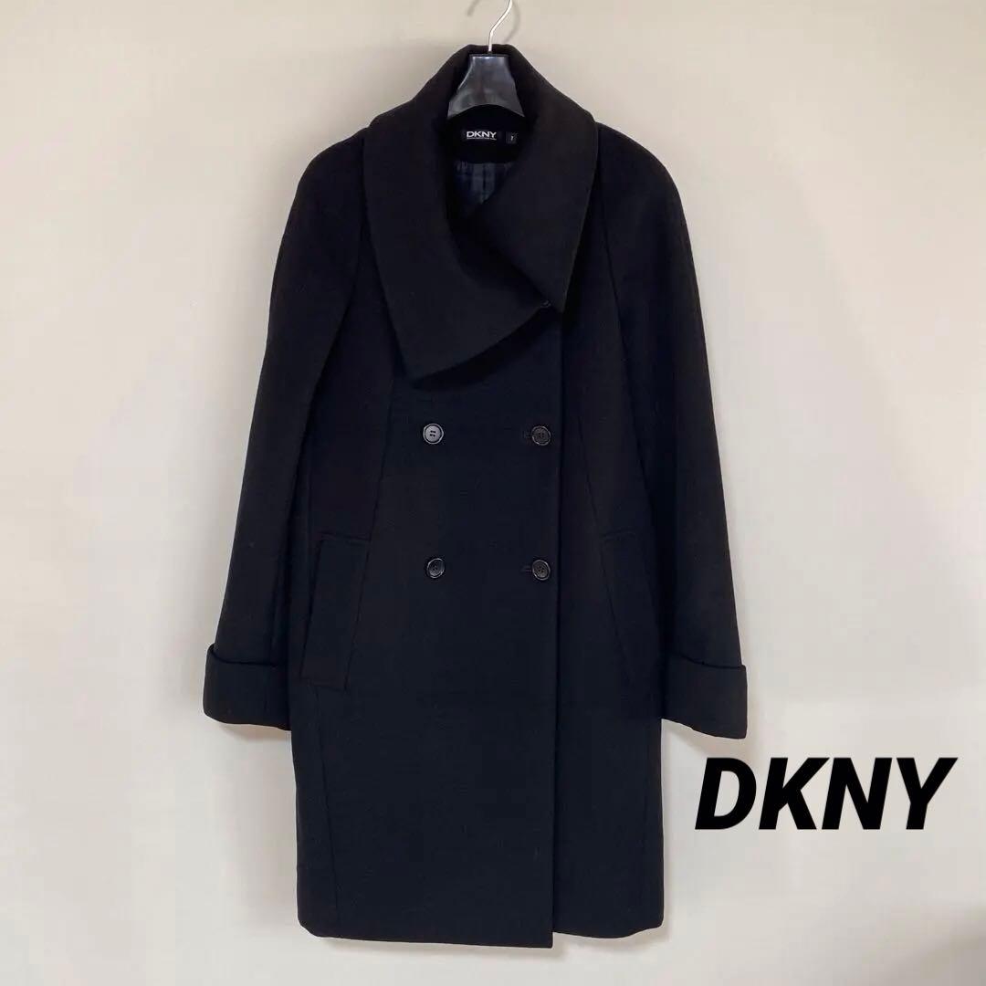 ダナキャランニューヨーク ロングコート 2 羊毛 カシミヤ 黒 ブラック DMW