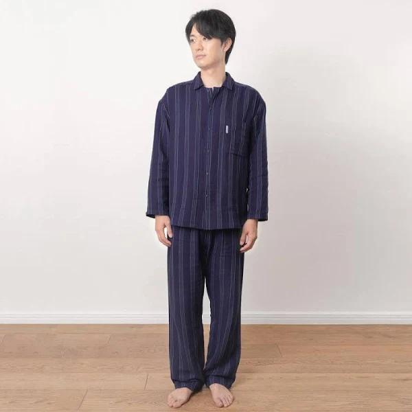 新品☆リフランス パジャマ やわらか3重ガーゼパジャマ メンズ ネイビー　XL