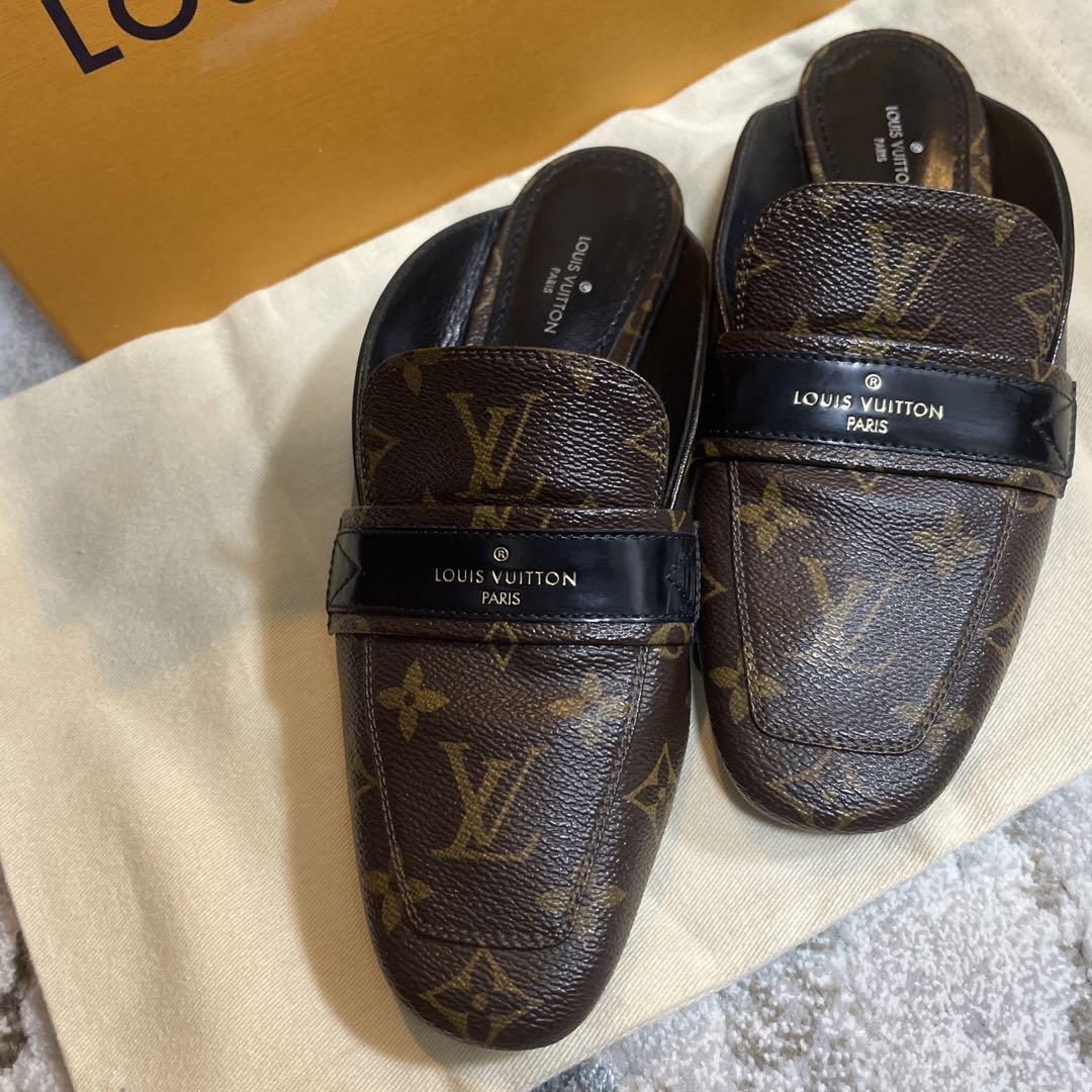 LOUIS VUITTON ブラウン レザーミュール　モノグラム　36 1/2