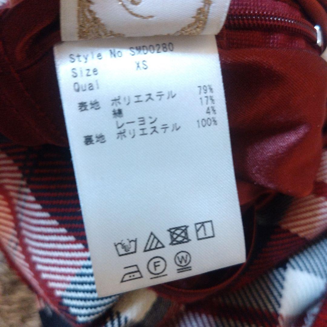 値下げ　ミシェルマカロン　フレアチェックスカート　レッド　XS