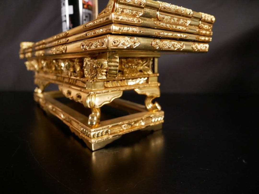 収集品 最高級前卓 金具付 裏金 全金 木製本金箔 虫食い塗(エ1) 3888