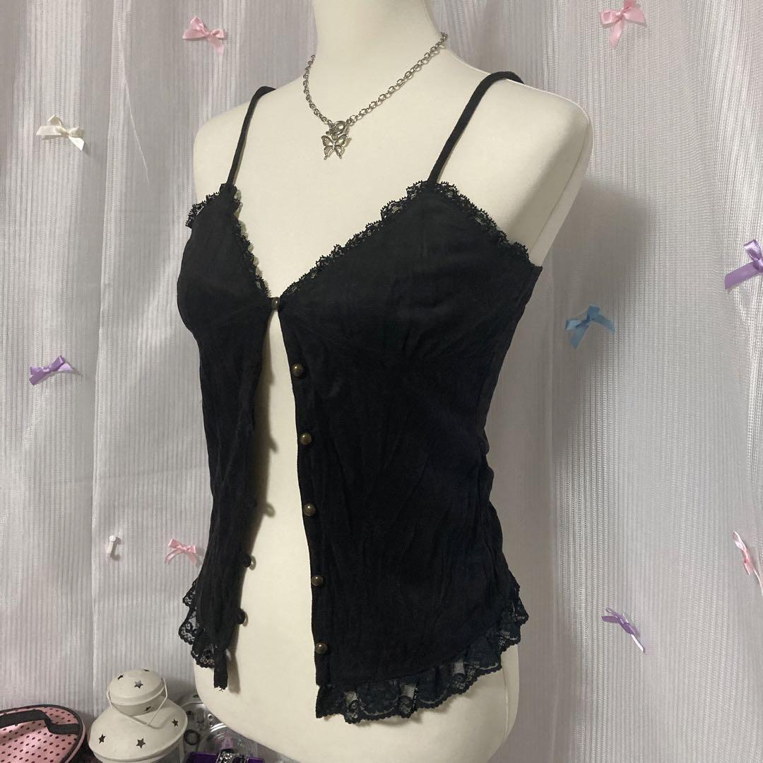 gothic 平成ギャル ゴスロリ フェアリーグランジ レース前開きキャミソール