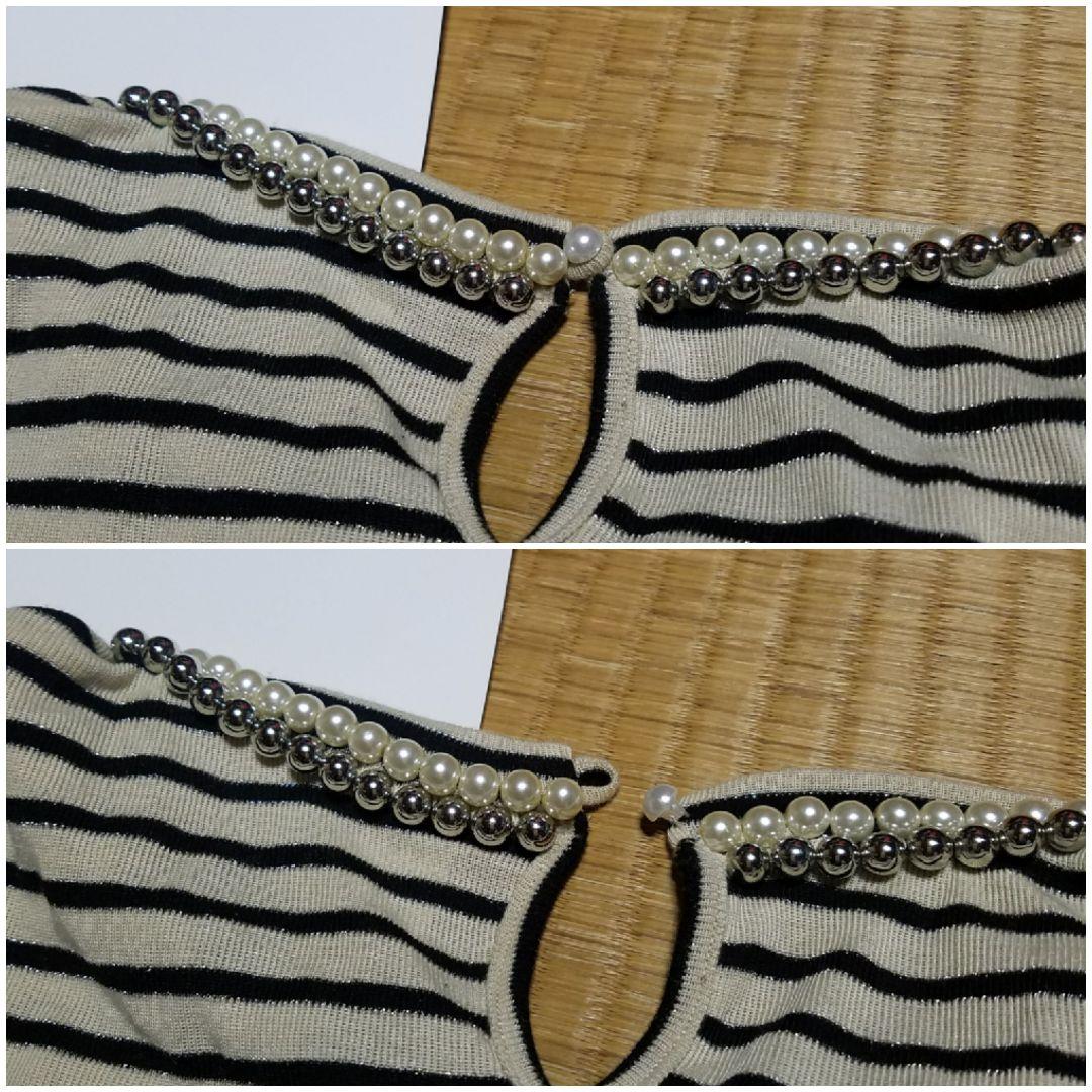 ボーダーカットソー ベージュ 黒 ココディール パール ボーダーカットソー ベージュ 黒 ココディール パール - メルカリ