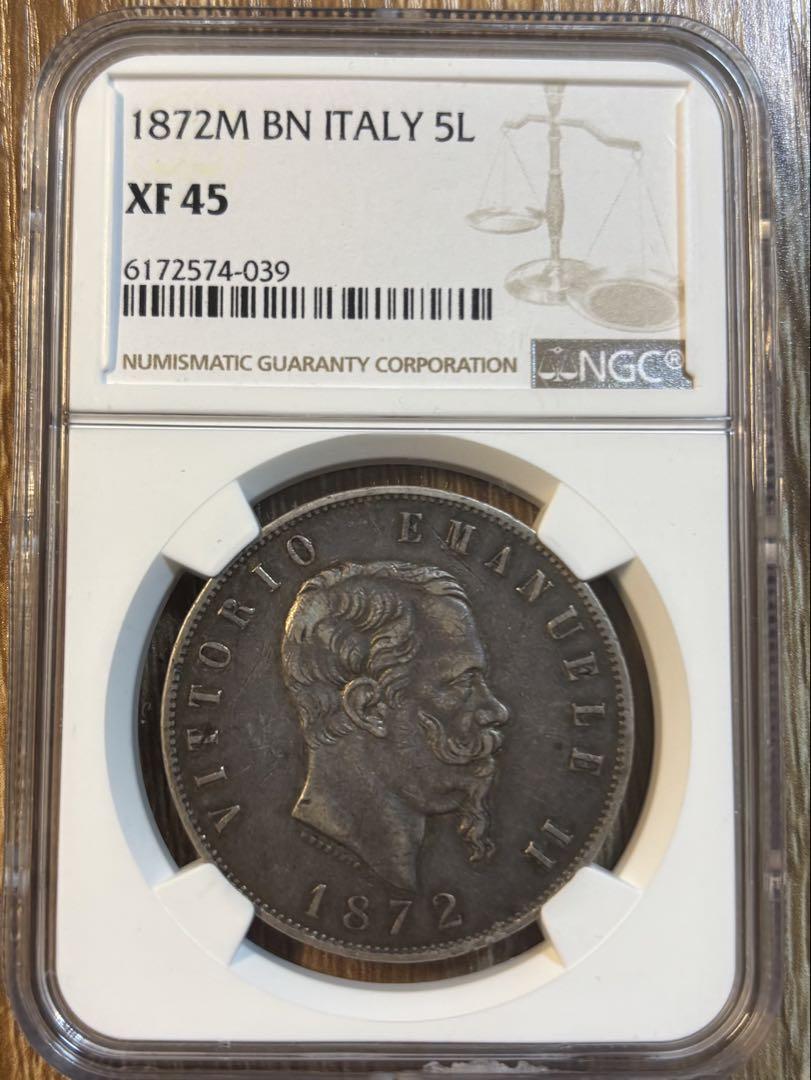 楽天 XF45】NGC イタリア pcgs 1872年 エマヌエーレ2世 5リラ銀貨 コレクション
