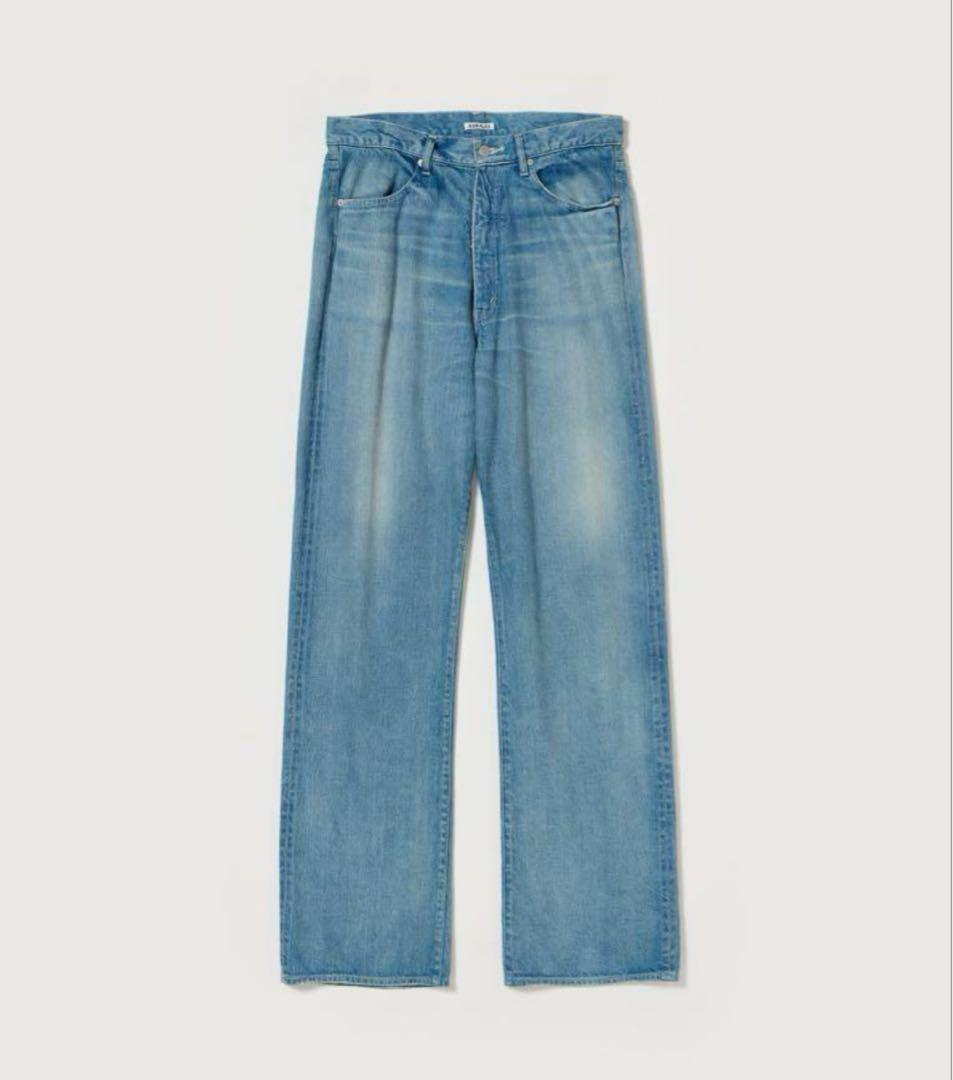 AURALEE SELVEDGE FADED LIGHT DENIM PANTS